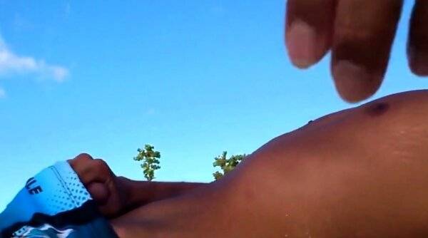 Asian twink jerks off on beach on girlsasian.one