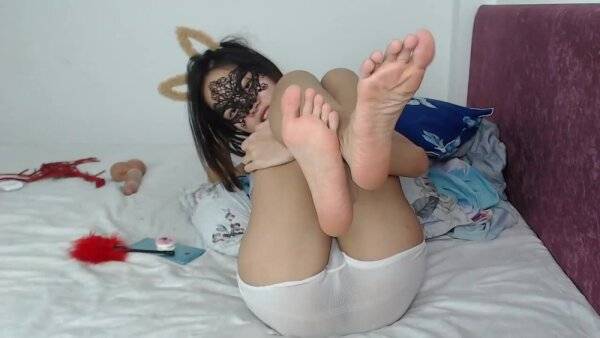 Skinny asian teen footfetish and hairy pussy masturbate on girlsasian.one