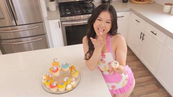 Asian teen has nothing under her apron to seduce a black sweet tooth on girlsasian.one