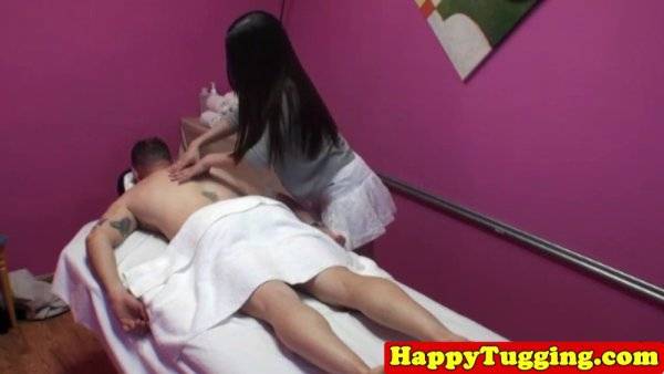 Watch this tattooed Asian masseuse massage her client before getting off with a jerk on girlsasian.one