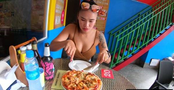 Pizza before making a homemade sex tape with his busty Asian girlfriend - Thailand on girlsasian.one