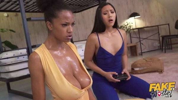 Asian Teen May & Ebony Babe Tina: Intense Gaming Leads to Sweaty Threesome on girlsasian.one